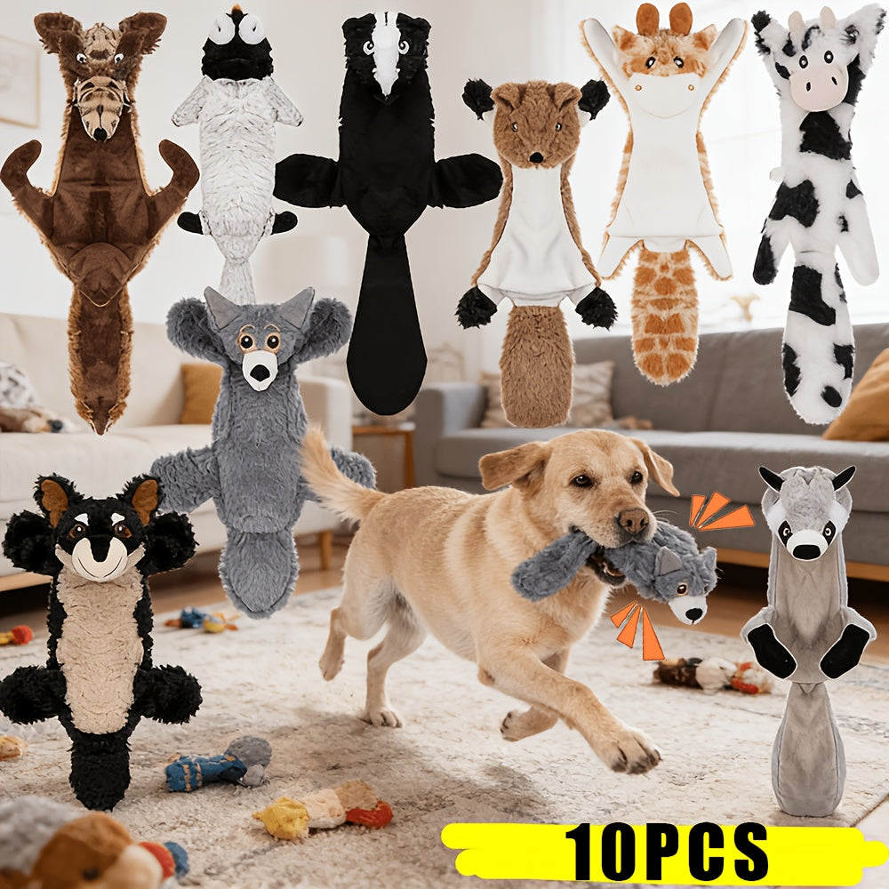 Stuffless Dog Toys 10 Pack with Crinkle and Squeaky Sounds, Random Animal Plush Assortment for Supervised Puppy Play, Gentle Fetch and Toy Rotation