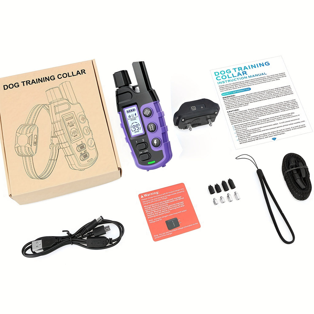 Dog Training Collars for 2 Dogs with Remote, Purple Rechargeable E Collar Set with Adjustable Nylon Straps, Beep, Vibration and Static Modes