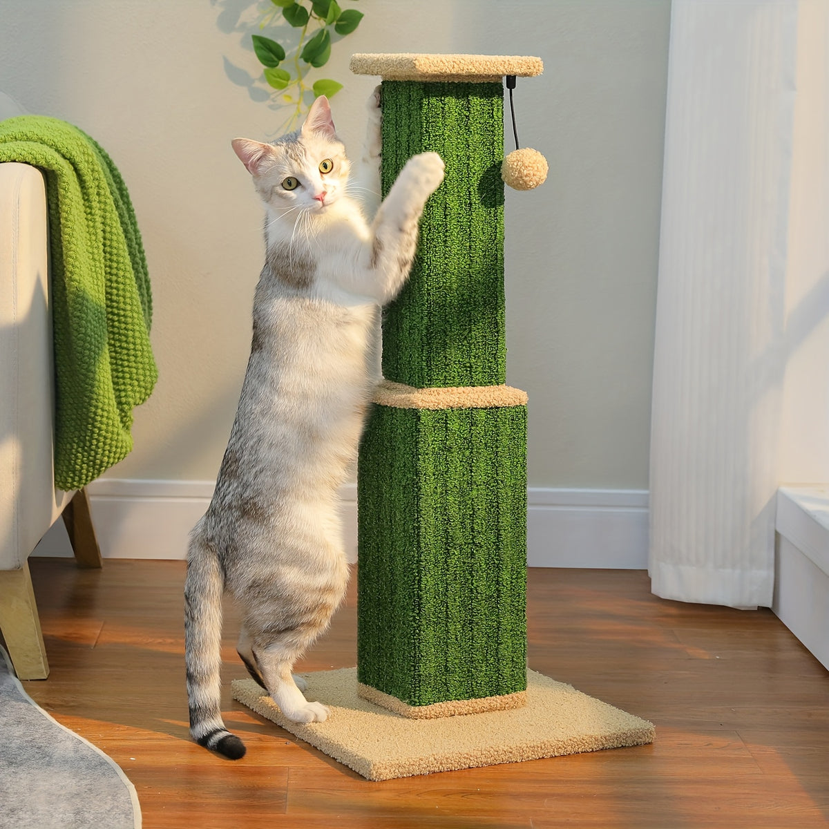 Cat Scratching Post with Hanging Ball, Sisal-Wrapped Multi-Tier Indoor Cat Tower for Scratching, Climbing and Everyday Play in Multiple Colors