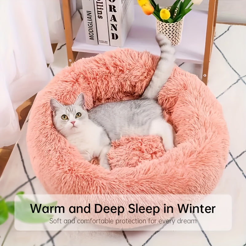 Soft Circular Cat Bed in Pink or White, All-Season Pet Sleeping Nest for Cats and Small Dogs, S M L Size Options for Everyday Home Lounging