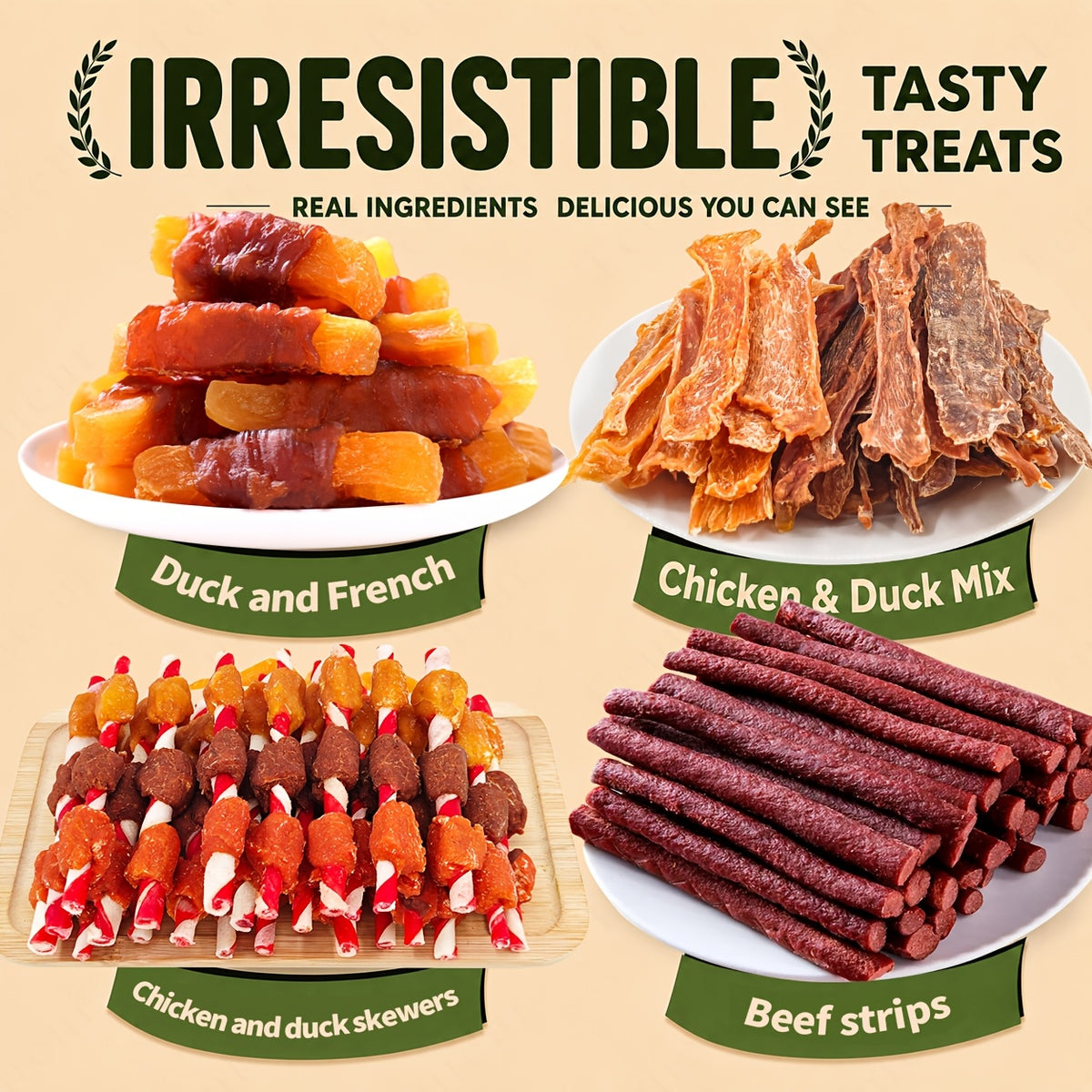 Mixed Dog Treat Combo Packs with Chicken and Duck, Beef Stick and Skewer Options, Different Pack Sizes for Supervised Rewards and Snack Time