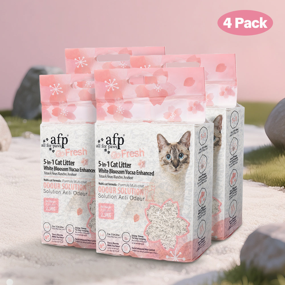 White Blossom Tofu Cat Litter, All For Paws 5-in-1 Yucca-Enhanced Low-Dust Clumping Blend for Indoor Cats, 11 lb, 22 lb or 33 lb Pack Options