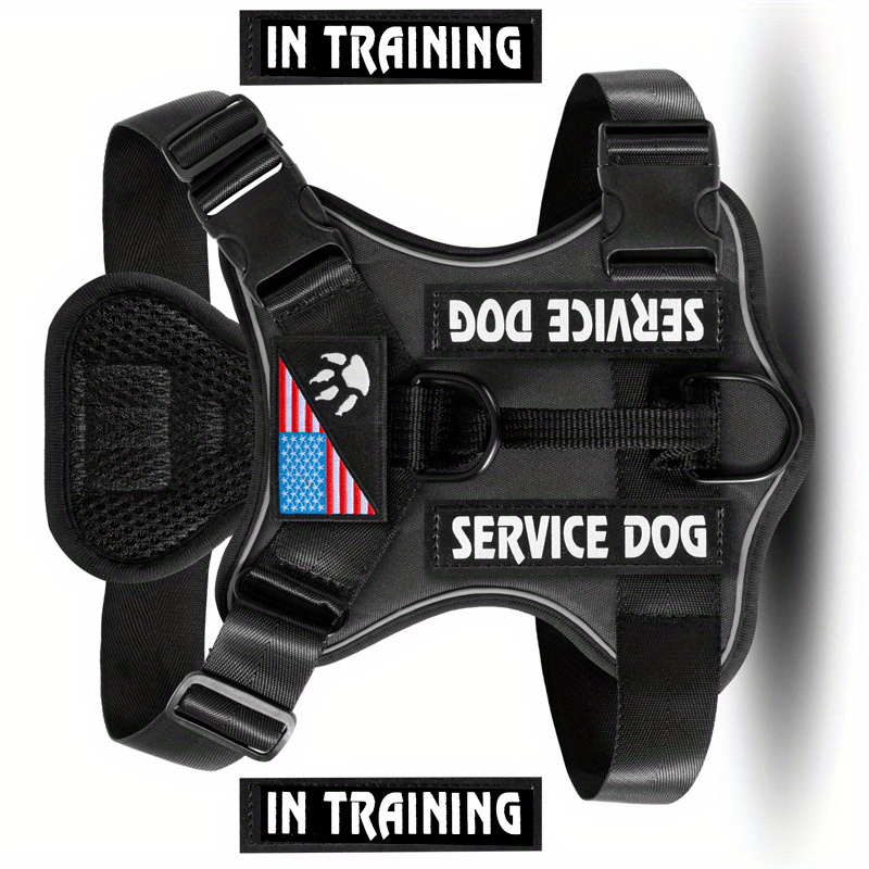 Dog Harness Patch Kit with 5 Patches, Reflective Adjustable Oxford Walking Vest with Mesh Lining, Padded Handle and Three Leash Rings, XS to XL