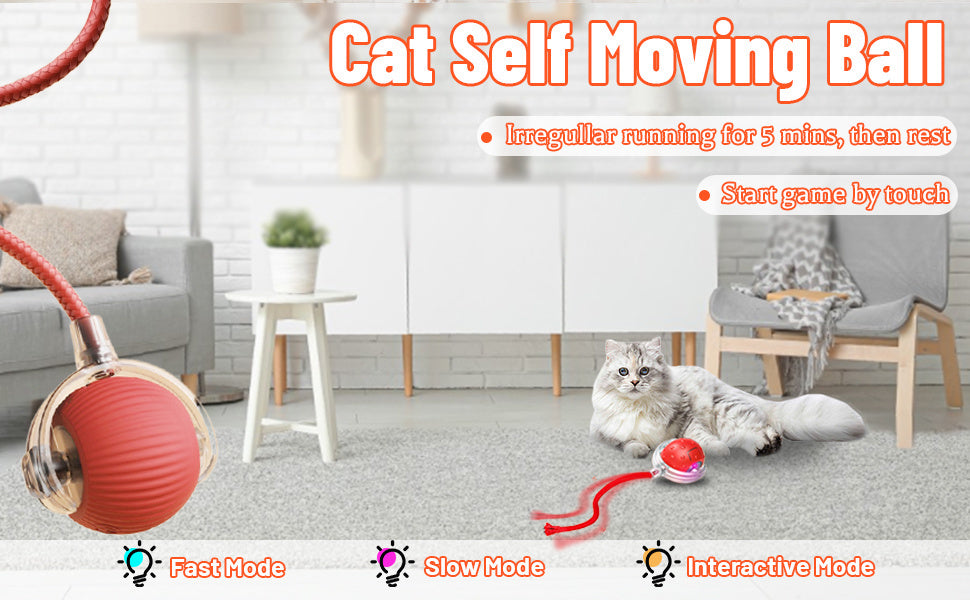 Interactive Cat Ball Toy 3 Pack, USB Rechargeable Self-Moving Pet Balls with LED Lights and 3 Play Modes for Cats and Small Dogs, Multicolor