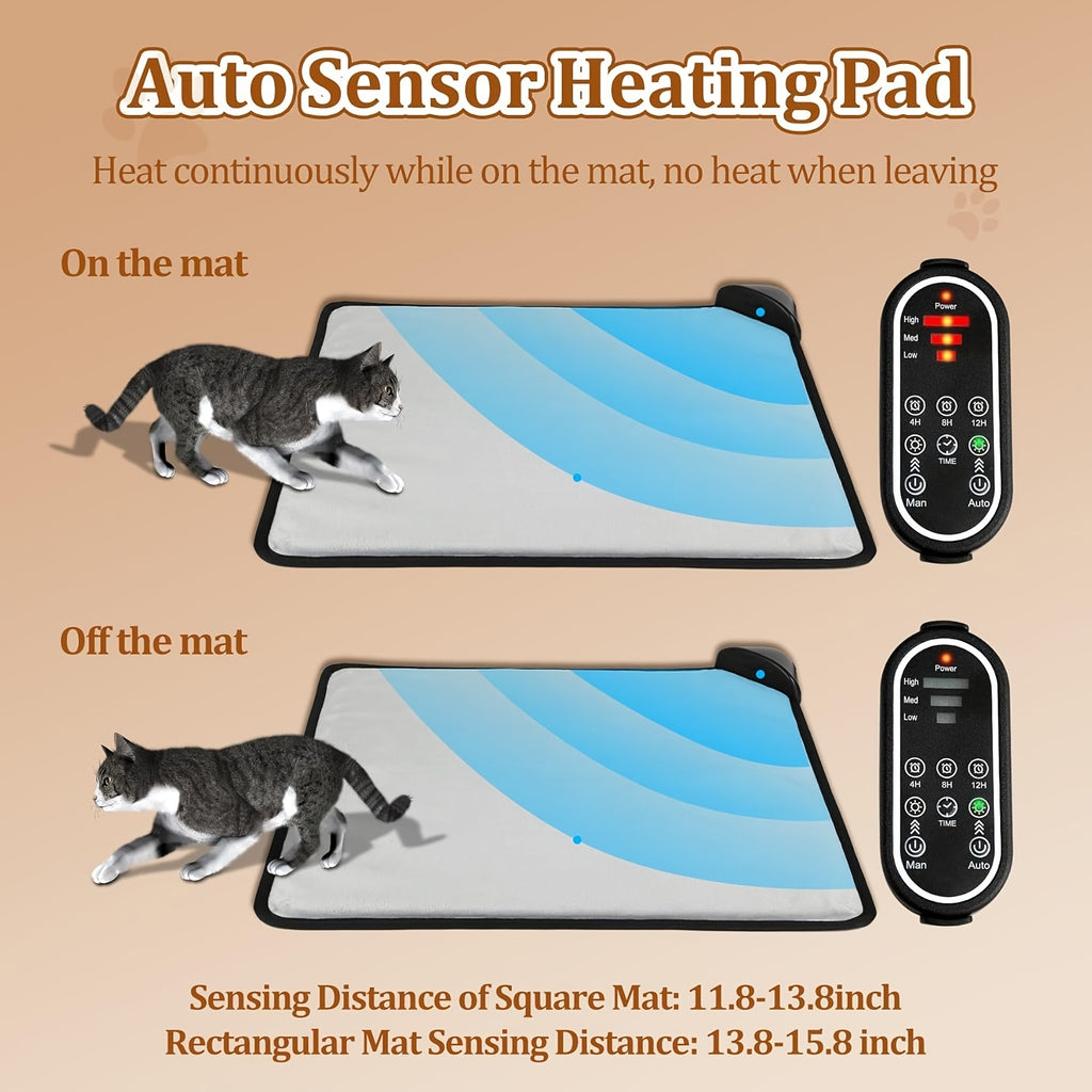 Automatic Pet Heating Pad for Dogs and Cats, 10-Second Rapid Warm-Up, Selectable Heating Time, Manual and Automatic Modes in Small and Large