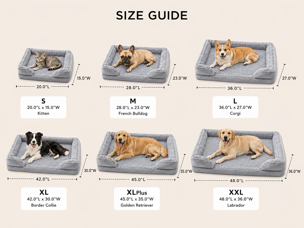 Extra Large Dog Sofa Bed with C-Shaped Bolsters, Removable Washable Plush Cover and Non-Skid Bottom, Grey Pet Couch with 20 to 71 Inch Size Options