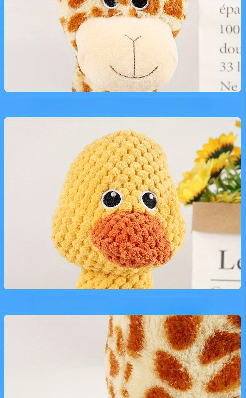 Squeaky Dog Toy with Plush Animal Design for Interactive Tug and Supervised Play, Sweet Heart Duck, Deer or Frog Pet Gift Options