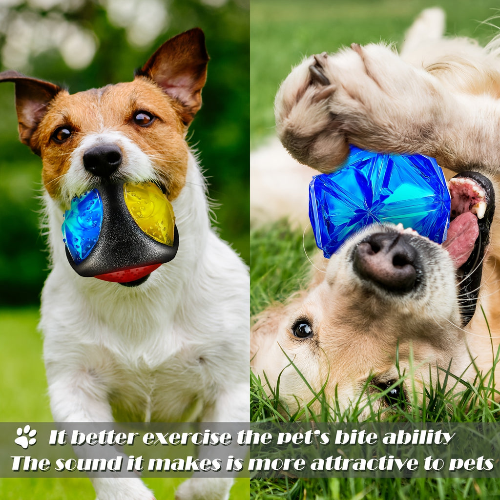 Light Up Dog Balls 4 Pack, Bounce-Activated Flashing LED Squeaky Toys with Spiny and Textured Designs for Supervised Fetch and Puppy Play