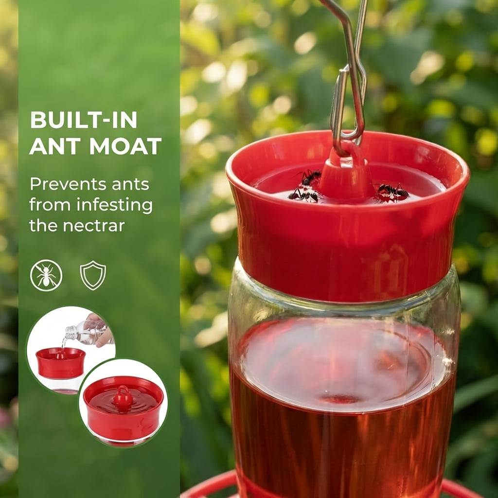 Hummingbird Feeders for Outdoors Hanging, 2-Pack Red 20 oz Nectar Feeders with Ant Moat, Six Flower Feeding Ports and Circular Perch