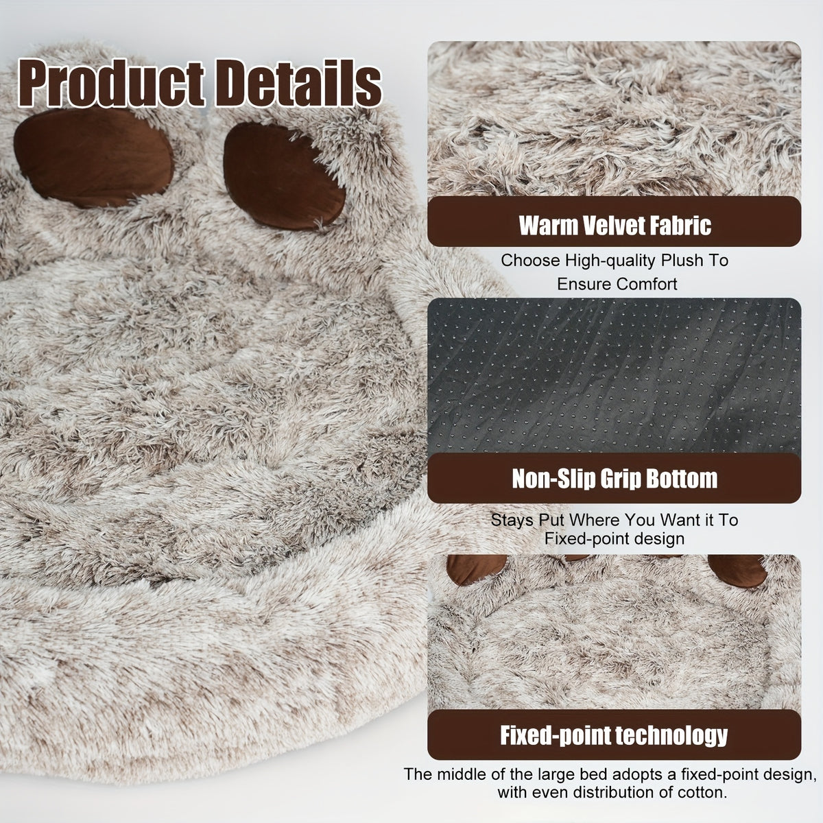 Bear Paw Dog Bed with Plush Raised Sides, Soft Cozy Cat Sleeping Cushion for Indoor Naps, Five Color Options and Six Sizes