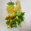 Fruit Shaped Bird Chew Toy Set with Pineapple and Banana Designs, Colorful Wooden Blocks, Beads and Bells for Supervised Parrot Cage Enrichment