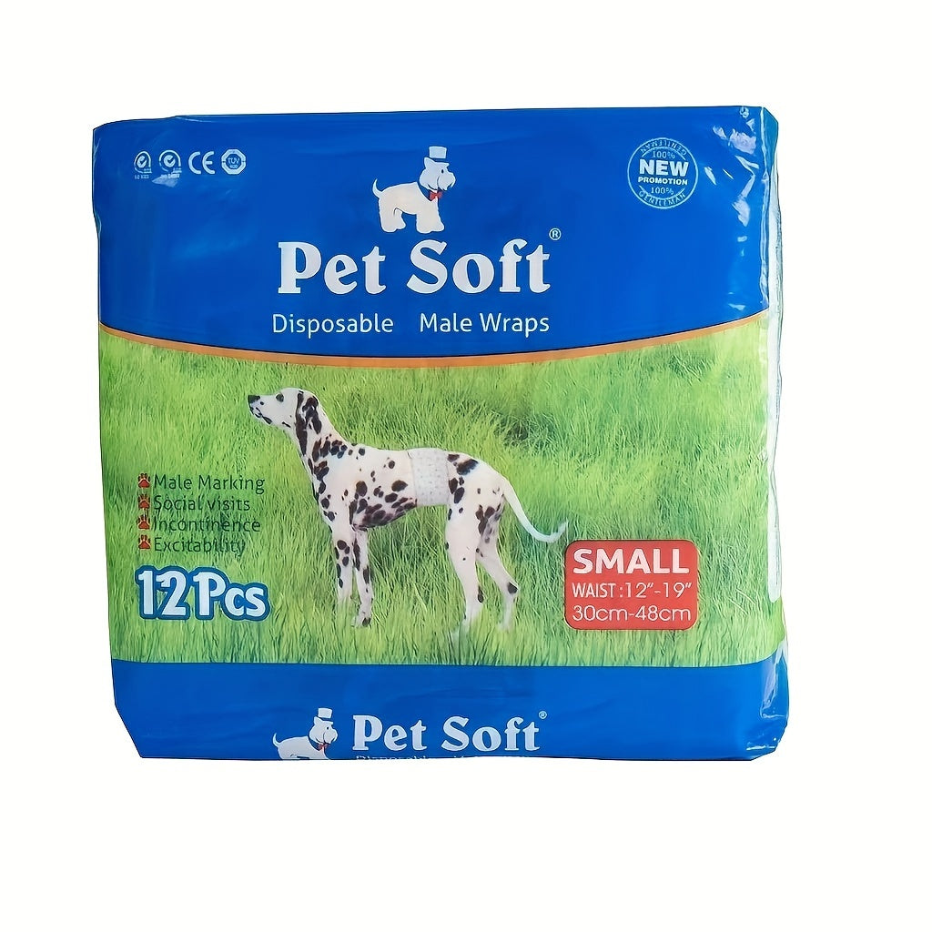 Disposable Dog Diapers 12 Pack with Adjustable Fasteners, Absorbent Male and Female S or M Options for Puppy Training, Senior Dog Accidents and Travel