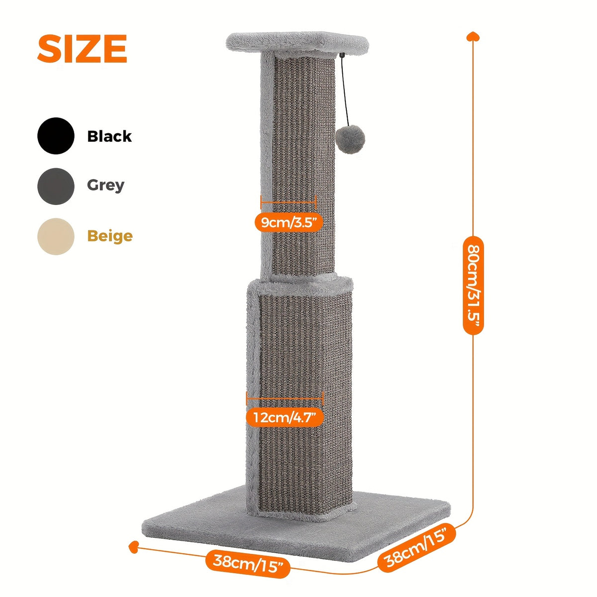 Cat Scratching Post with Hanging Ball, Sisal-Wrapped Multi-Tier Indoor Cat Tower for Scratching, Climbing and Everyday Play in Multiple Colors