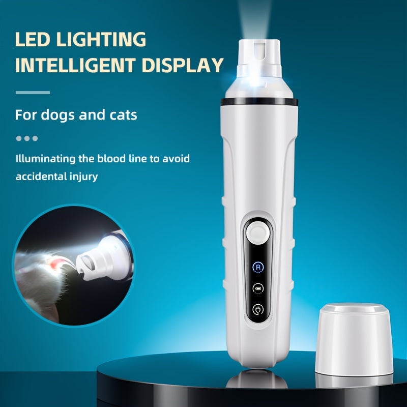 Rechargeable Dog Nail Grinder HZ6 with LED Light, White Electric Pet Nail Trimmer for Dogs and Cats, At-Home Claw Filing and Paw Grooming