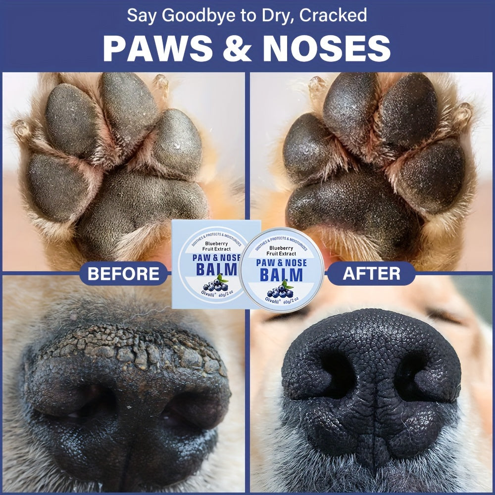 Dog Paw Balm with Blueberry, 60g Paw and Nose Moisturizer for Dogs and Cats, Daily Pet Grooming Wax for Dry Pads and Nose Care