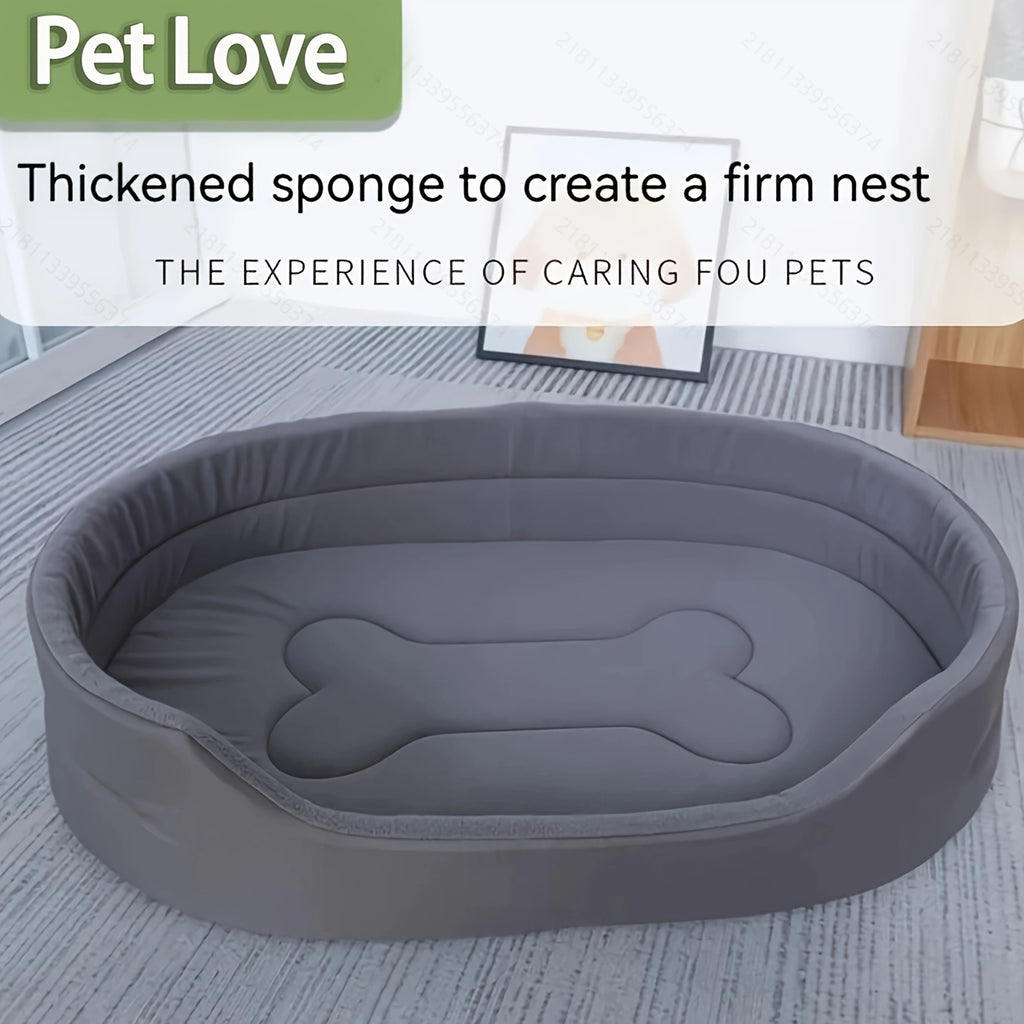 Washable Bolster Dog Bed with Bone Stitching, Soft Raised-Side Pet Nest for Dogs and Cats in Grey or Green with Five Size Options for Indoor Rest
