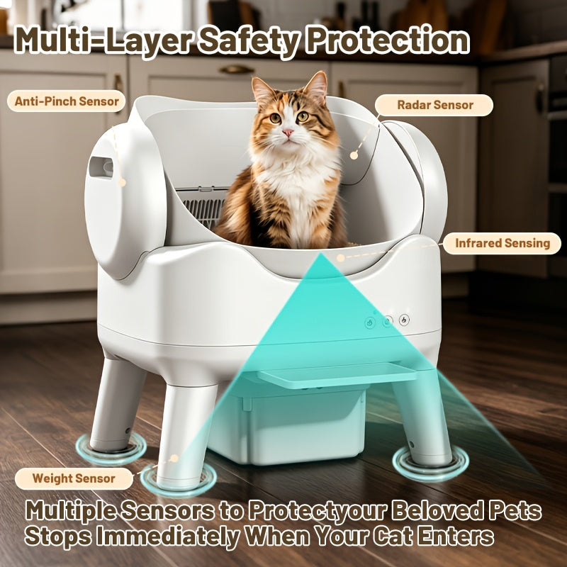 Self-Cleaning Cat Litter Box with Mat and 2 Bags, Large White Automatic Cat Toilet for Indoor Cat Care, Odor Control and Everyday Cleanup