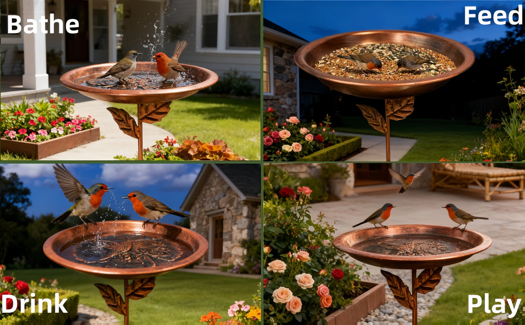 Decorative Bird Bath with Dragonfly or Butterfly Basin, Bronze-Tone Metal Garden Water Dish with Ground Stake for Outdoor Yard and Flower Bed Decor