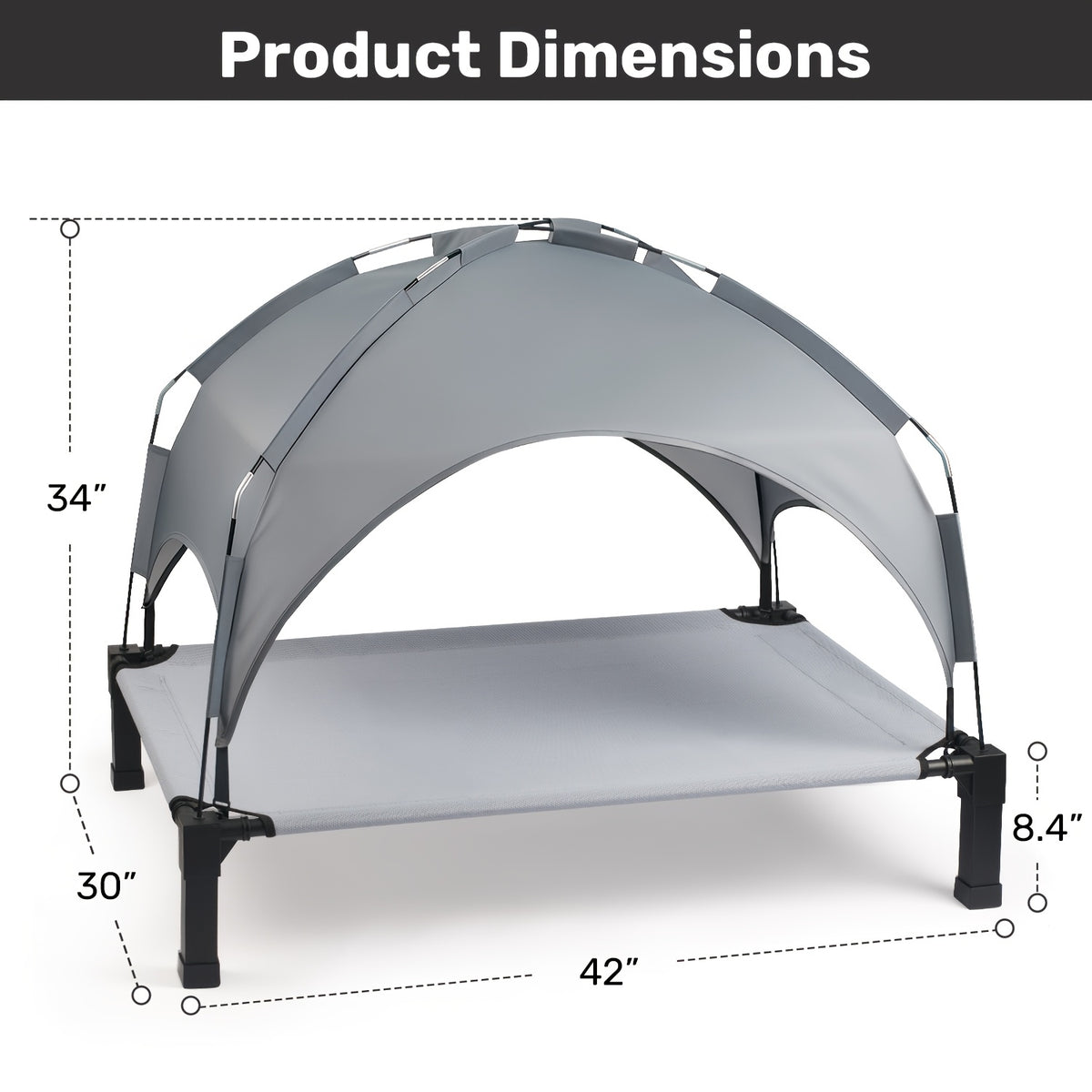 Canopy Dog Bed for Outdoor Rest, Elevated Portable Pet Cot with Overhead Shade in 42, 51 and 58 Inch Options for Patio, Backyard and Camping