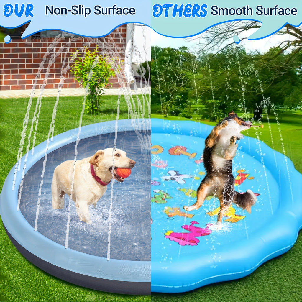 Dog Splash Pad Sprinkler Pool for Summer, Heavy-Duty Non-Slip Outdoor Water Play Mat for Large Dogs and Multi-Pet Homes, Blue Backyard Sprinkler in 67, 75, 87 or 97 Inch