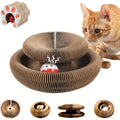Accordion Cat Scratcher with Ball Track, Foldable Corrugated Cardboard Scratching Pad for Indoor Cats, Brown with Bell Bundle Option