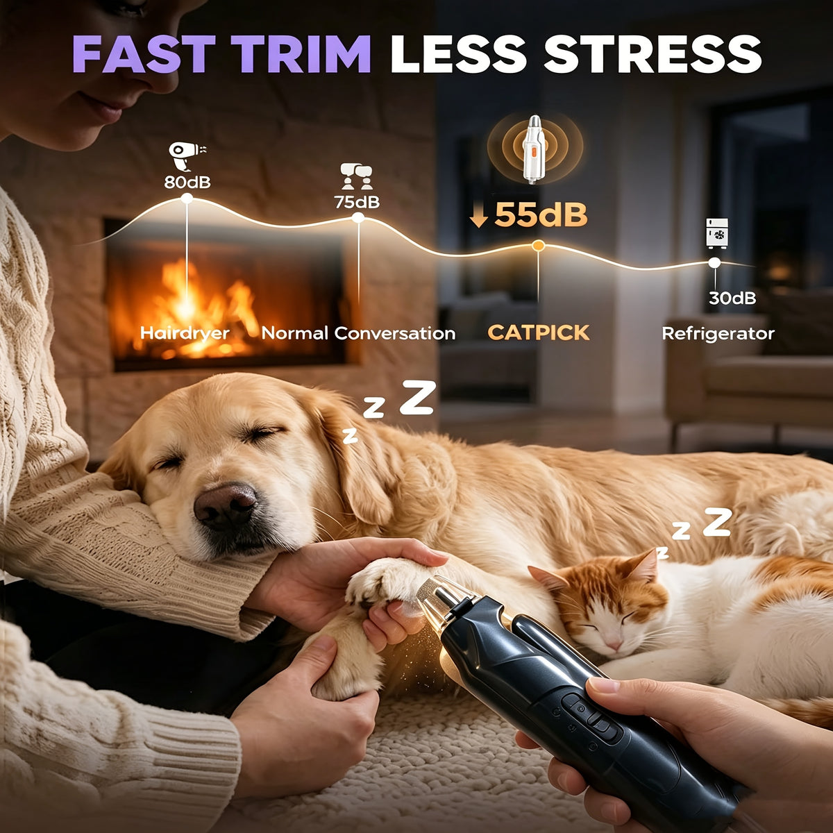 Pet Nail Clipper and Grinder Combo with LED Light and Clear Guard, 2-in-1 Dog and Cat Claw Trimming Tool for At-Home Grooming