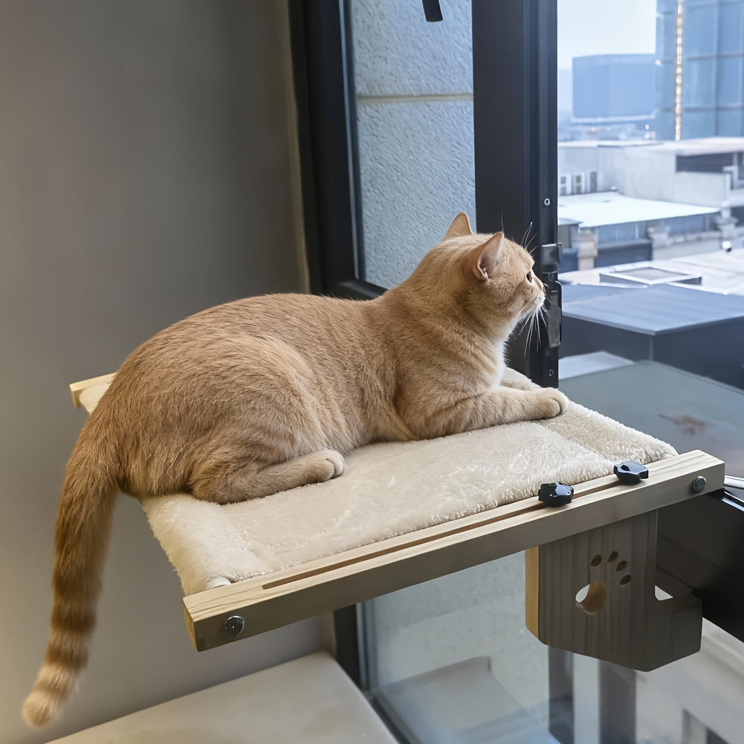 Cat Window Hammock with Paw Print Pattern, Adjustable Frame Indoor Cat Bed for Compatible Windowsills, Beds and Cabinets, Everyday Lounging Perch