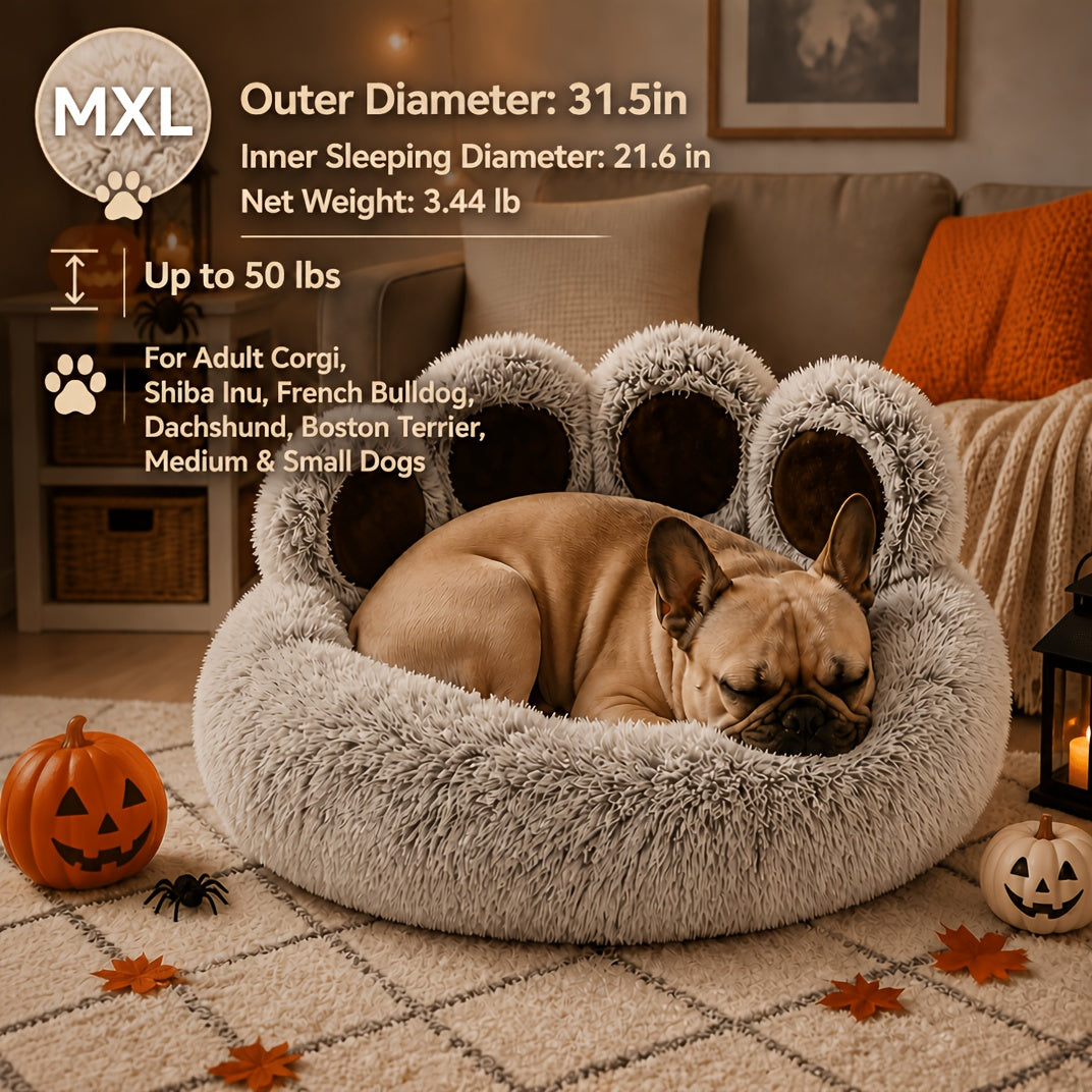 Bear Paw Dog Bed with Plush Raised Sides, Soft Cozy Cat Sleeping Cushion for Indoor Naps, Five Color Options and Six Sizes