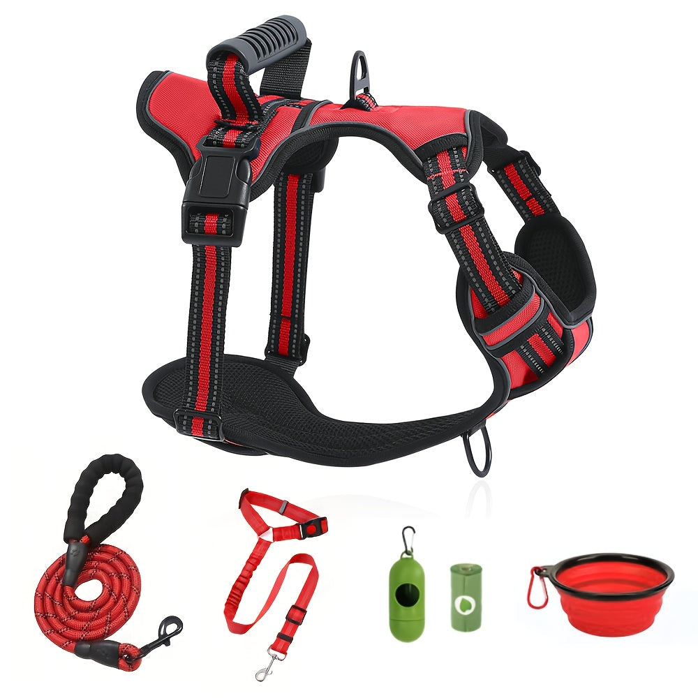 6-Piece Dog Harness and Leash Set, Reflective Oxford Vest with Front and Back Clips, Control Handle, Bowl and Walking Accessories, XS–XL