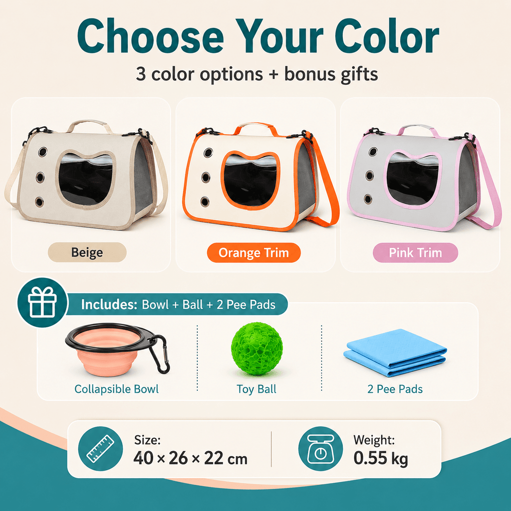 Pet Carrier Bag with Side Opening for Cats and Dogs, Soft-Sided Breathable Travel Tote for Handheld and Shoulder Carry, Off-White, Orange or Pink