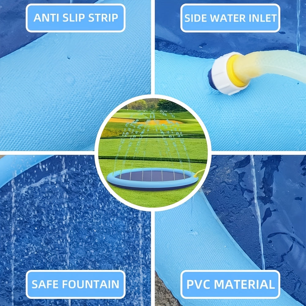 Dog Splash Pad Water Spray Mat, 39.37-Inch Round Foldable Blue Pet Play Mat for Supervised Summer Backyard Fun and Small Dog Bathing