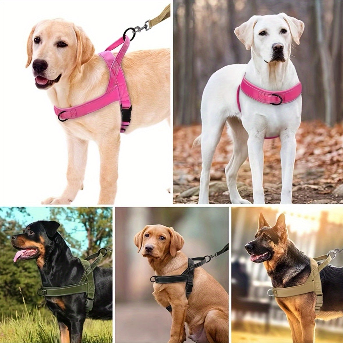 Front Clip Dog Harness with Top Handle, Adjustable Reflective Chest Strap Design for Daily Walks and Training, Black Khaki or Pink in S M XL