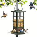 Four-Port Bird Feeder for Outdoors, Green Metal Hanging Wild Bird Feeder with Drainage Holes and Easy-Fill Design for Backyard Birdwatching