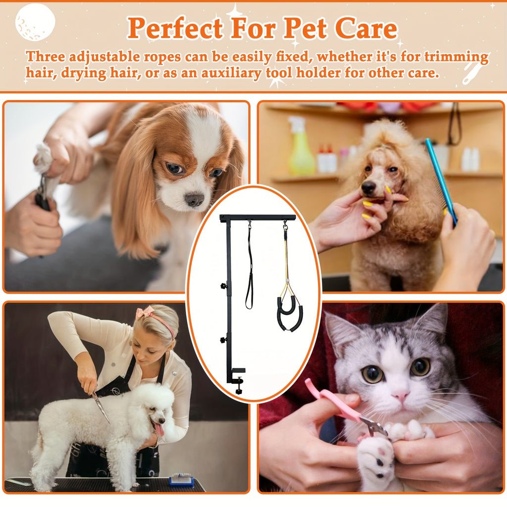 Dog Grooming Arm with Clamp, Adjustable 36-Inch Iron Three-Section Stand with No-Sit Haunch Holder and Ropes for Small and Medium Dogs and Cats