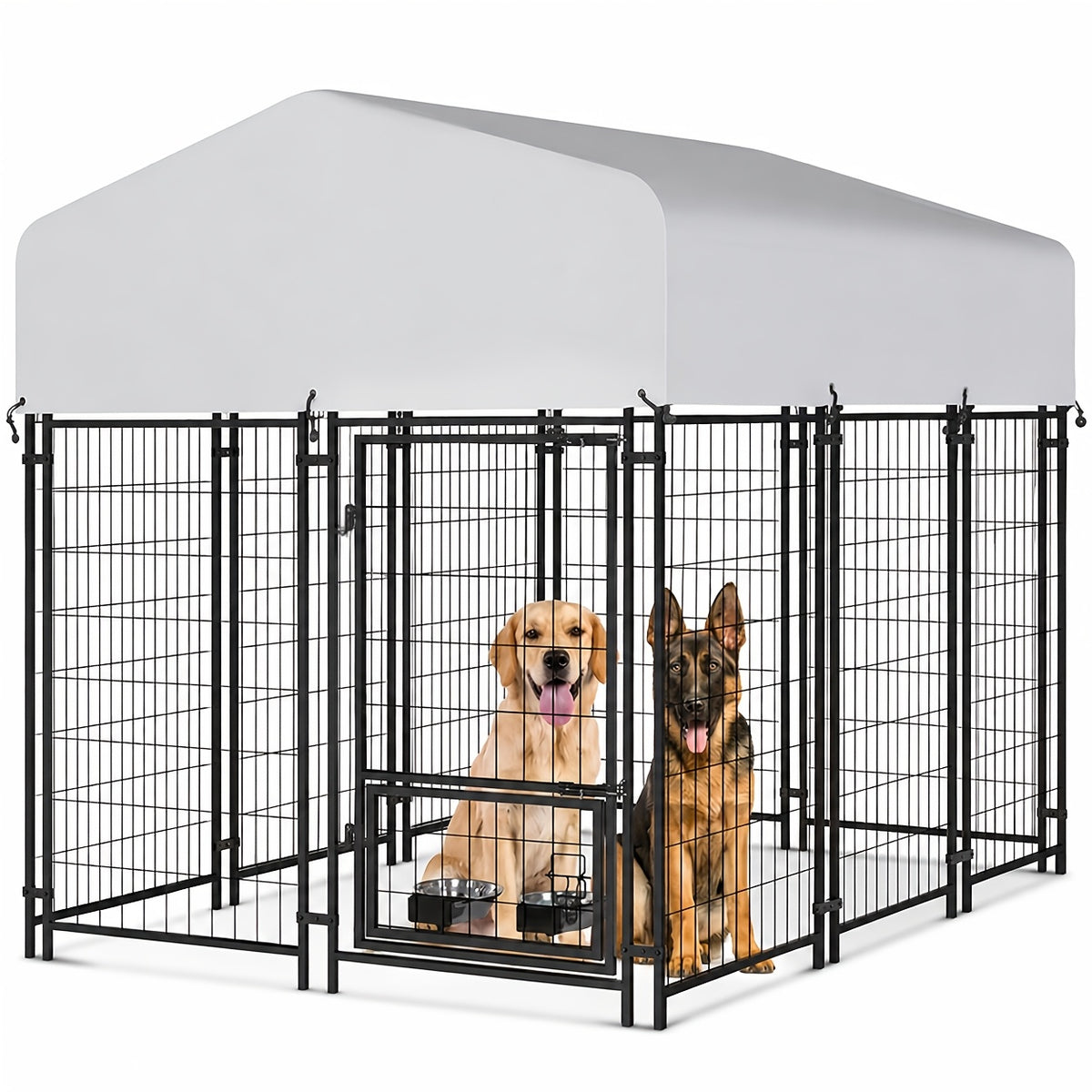 Outdoor Dog Enclosure with Welded Wire Panels, Locking Door and UV-Resistant Roof Cover, Three Size Options for Supervised Backyard Use