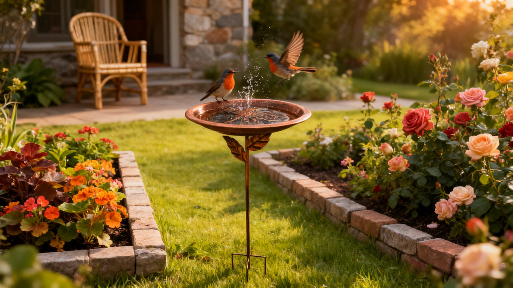 Decorative Bird Bath with Dragonfly or Butterfly Basin, Bronze-Tone Metal Garden Water Dish with Ground Stake for Outdoor Yard and Flower Bed Decor