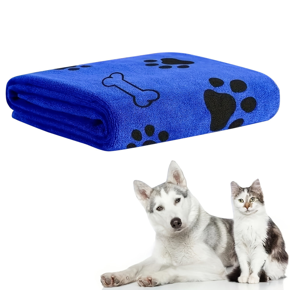 Dog and Cat Drying Towel, Blue Microfiber Pet Bath Towel with Absorbent Quick-Drying Fabric, Low-Lint Medium Size for Everyday Grooming, 1pc