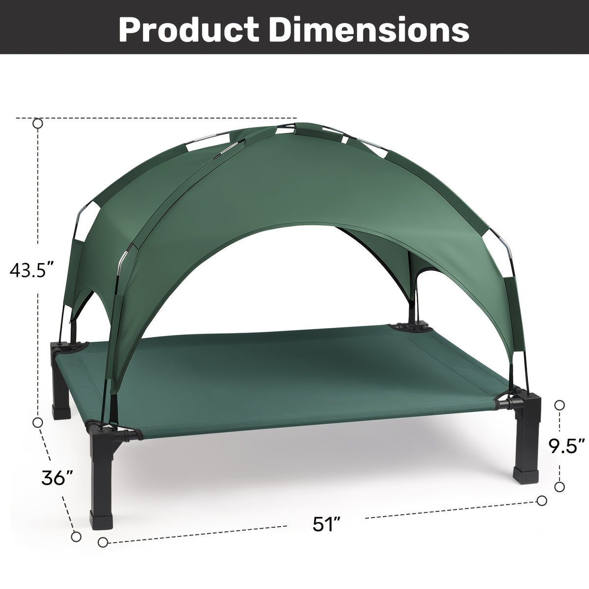Dog Cot with Canopy, Elevated Outdoor Dog Bed with Removable Shade and Adjustable Non-Slip Feet for Large Dogs, Camping and Indoor Rest
