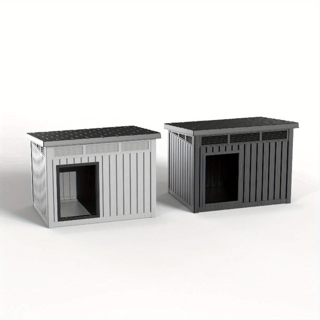 Ventilated Dog House with Slanted Roof, Black or Grey Indoor Outdoor Pet Shelter with Listed Waterproof and UV-Resistant Features for Large Dogs