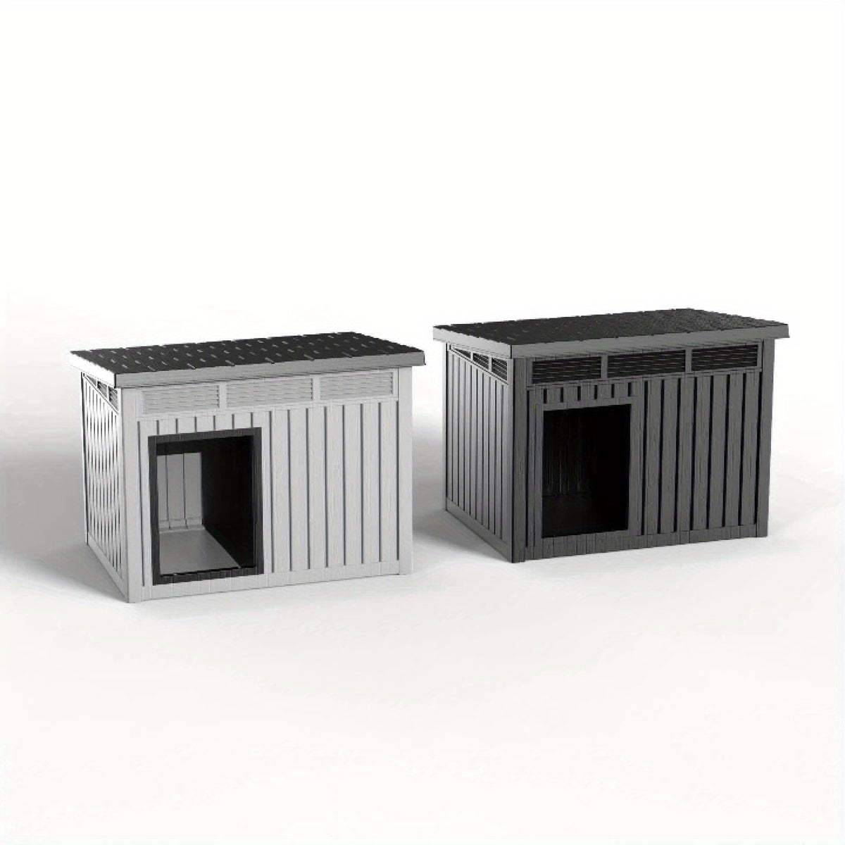 Ventilated Dog House with Slanted Roof, Black or Grey Indoor Outdoor Pet Shelter with Listed Waterproof and UV-Resistant Features for Large Dogs