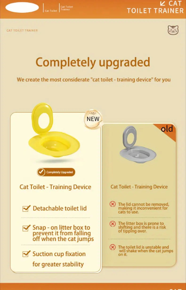 Cat Toilet Training Seat with Oval Design, Easy-Clean Bathroom Training Tray in Pink, Blue or Yellow with Two Toilet Stickers per Selected Color Option
