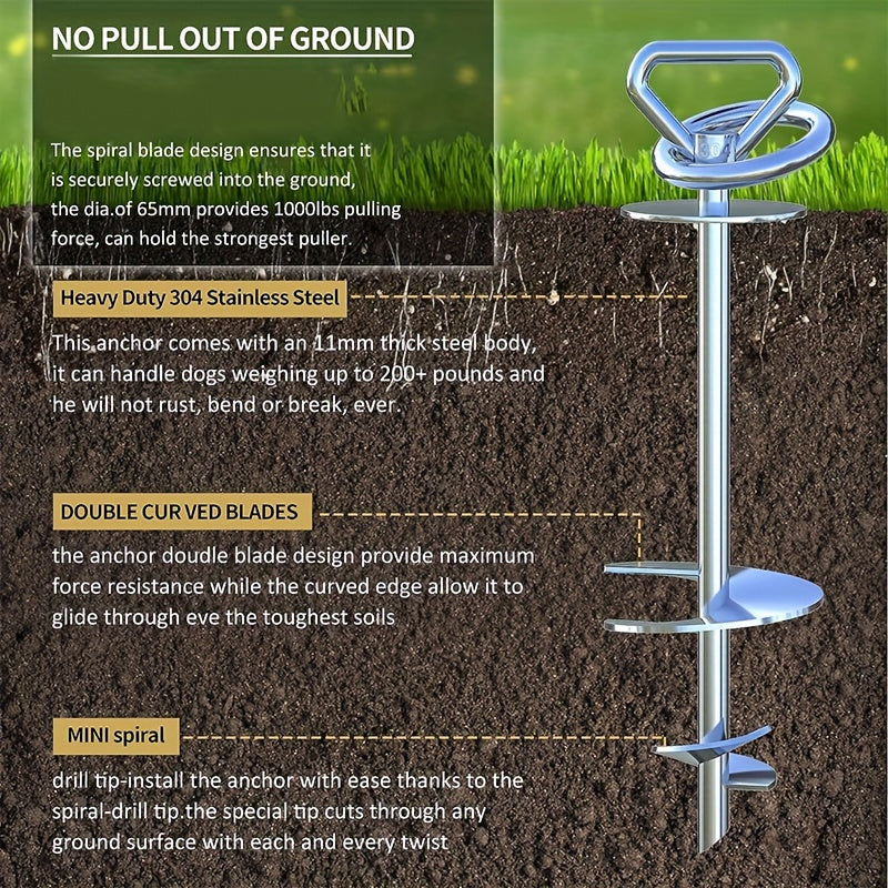 Spiral Dog Tie Out Stake, 13-Inch 304 Stainless Steel Ground Anchor with 360° Swivel for Supervised Backyard and Camping Use, 1 or 2 Sets