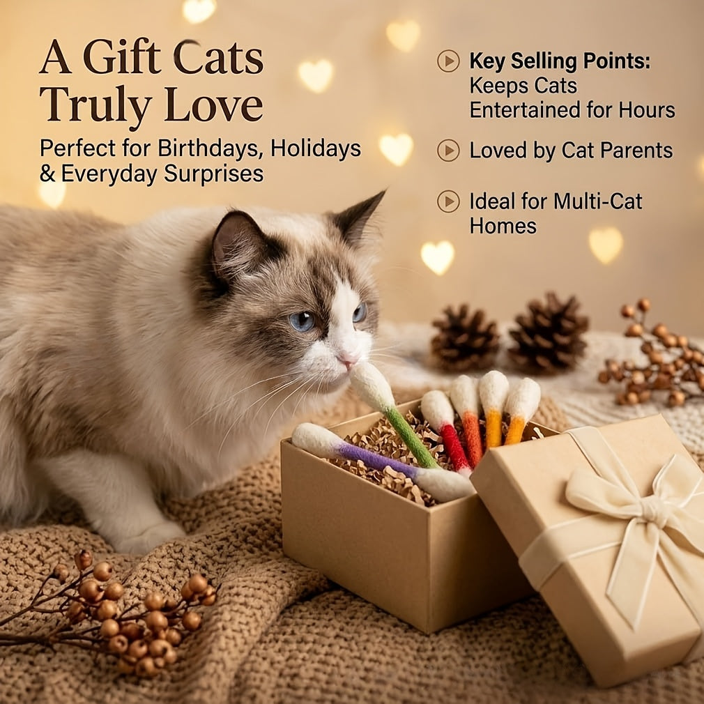 Interactive Cat Toy Sticks 10 Pack, Extra Large Assorted Color Pet Toys for Supervised Indoor Play, Daily Activity and Cat Lover Gifts