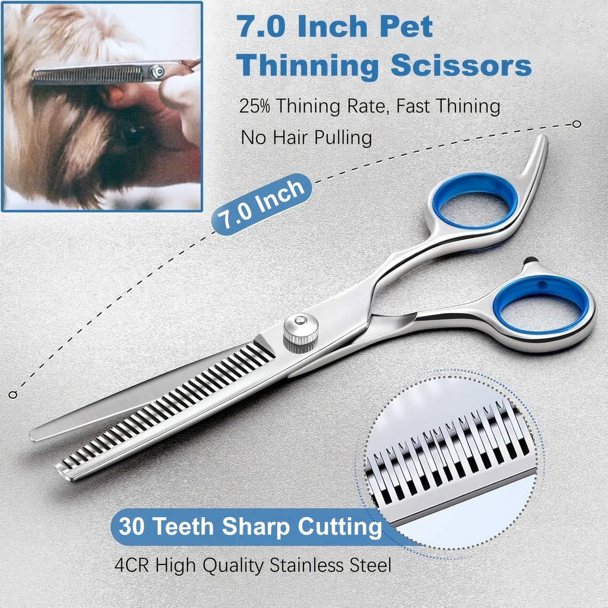 Dog Grooming Scissors Set with Ceramic-Coated 4CR Stainless Steel, 7 Pieces Including Straight, Thinning and Curved Shears, Comb and Storage Bag