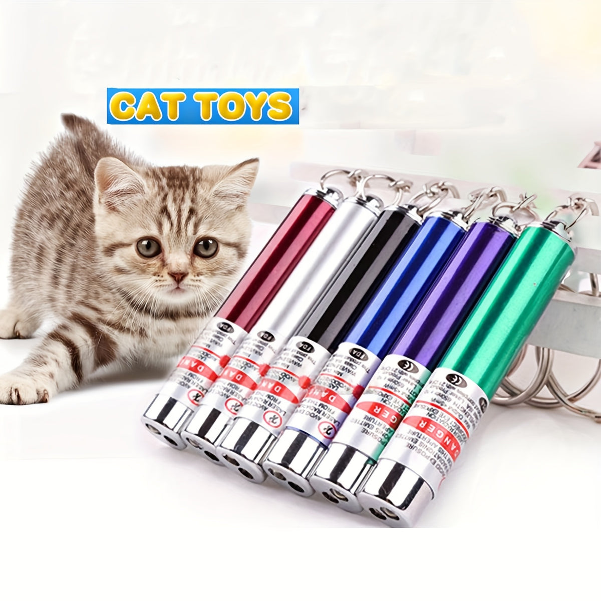 Cat Laser Pointer 6-Pack with Keychain and LED Flashlight, Multicolor Mini Handheld Chase Toys for Supervised Indoor Cat Play