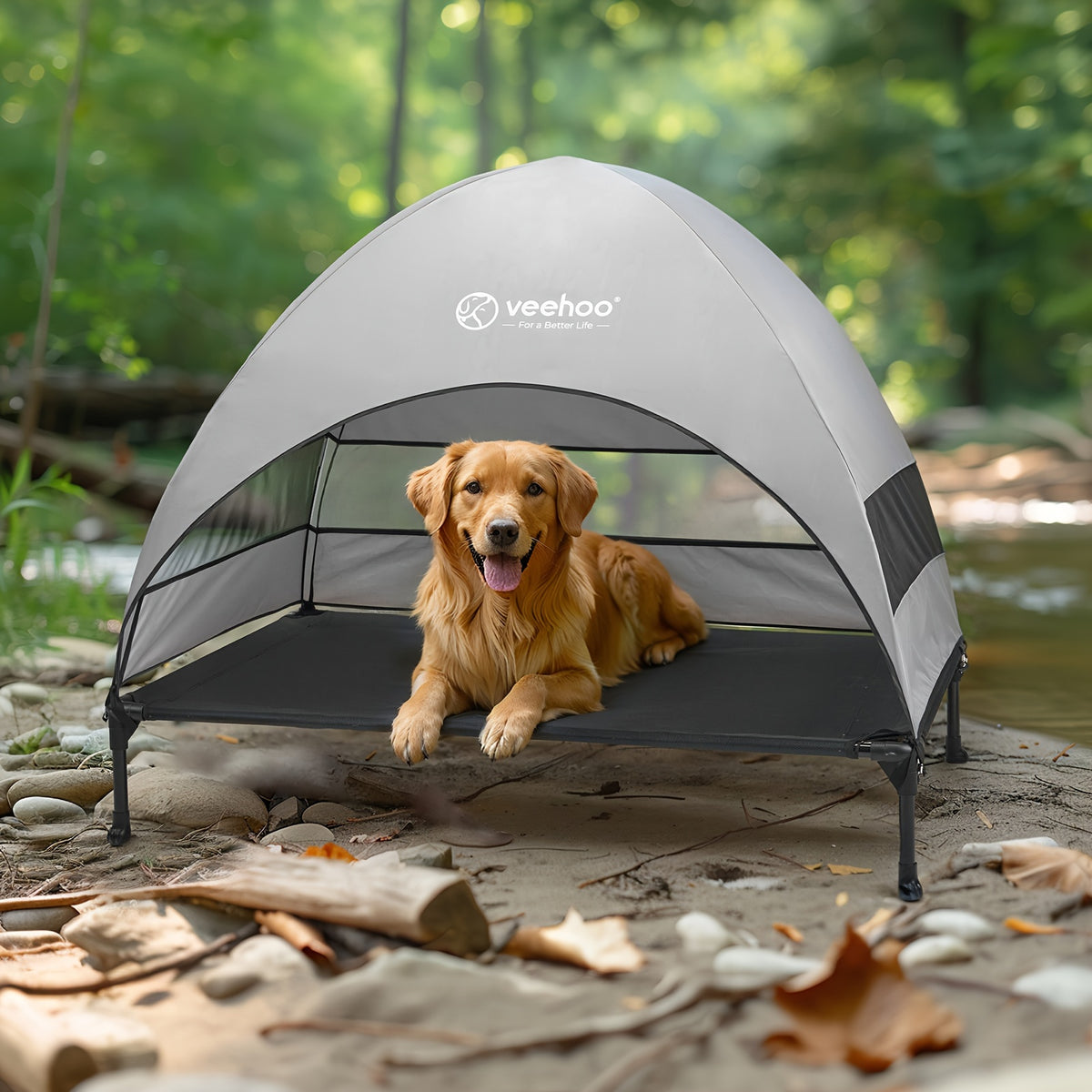 Elevated Canopy Dog Bed with Removable Shade and Non-Slip Feet, L and XL Raised Pet Cot for Large Dogs, Backyard Lounging, Camping and Beach Trips