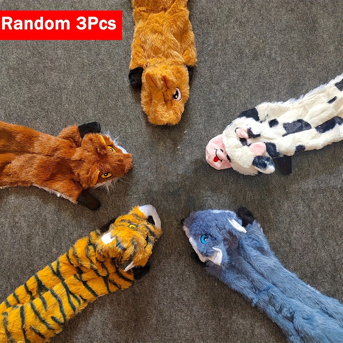 Unstuffed Squeaky Dog Toys, Random Color Plush Animal and Rope Play Options for Small and Medium Dogs, 1, 2, 3, 5 or 6 Piece Packs
