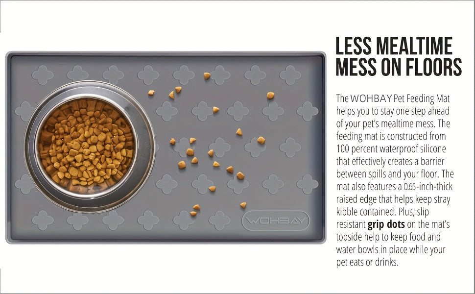 Pet Feeding Mat with Raised Edge, BPA-Free Non-Slip Dog and Cat Food Water Bowl Placemat, Dishwasher Safe in 34 x 22 or 17 x 12.6 Inches