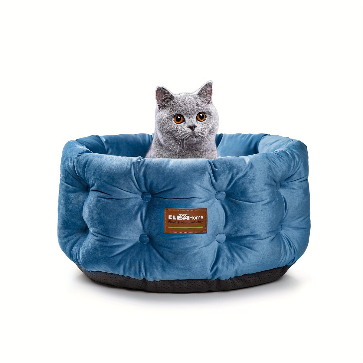 Deep Nest Cat Bed for Indoor Cats up to 15 lbs, 20-Inch Round Velvet-Feel Pet Sleeper with Extra-High Sides, Washable Design and Non-Slip Bottom