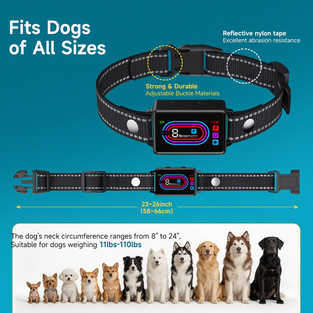 Magnetic Charging Bark Collar for Dogs with 9 Sensitivity Levels, Adjustable Fit, Vibration and Switchable Static Mode, 1 or 2 Pack Options